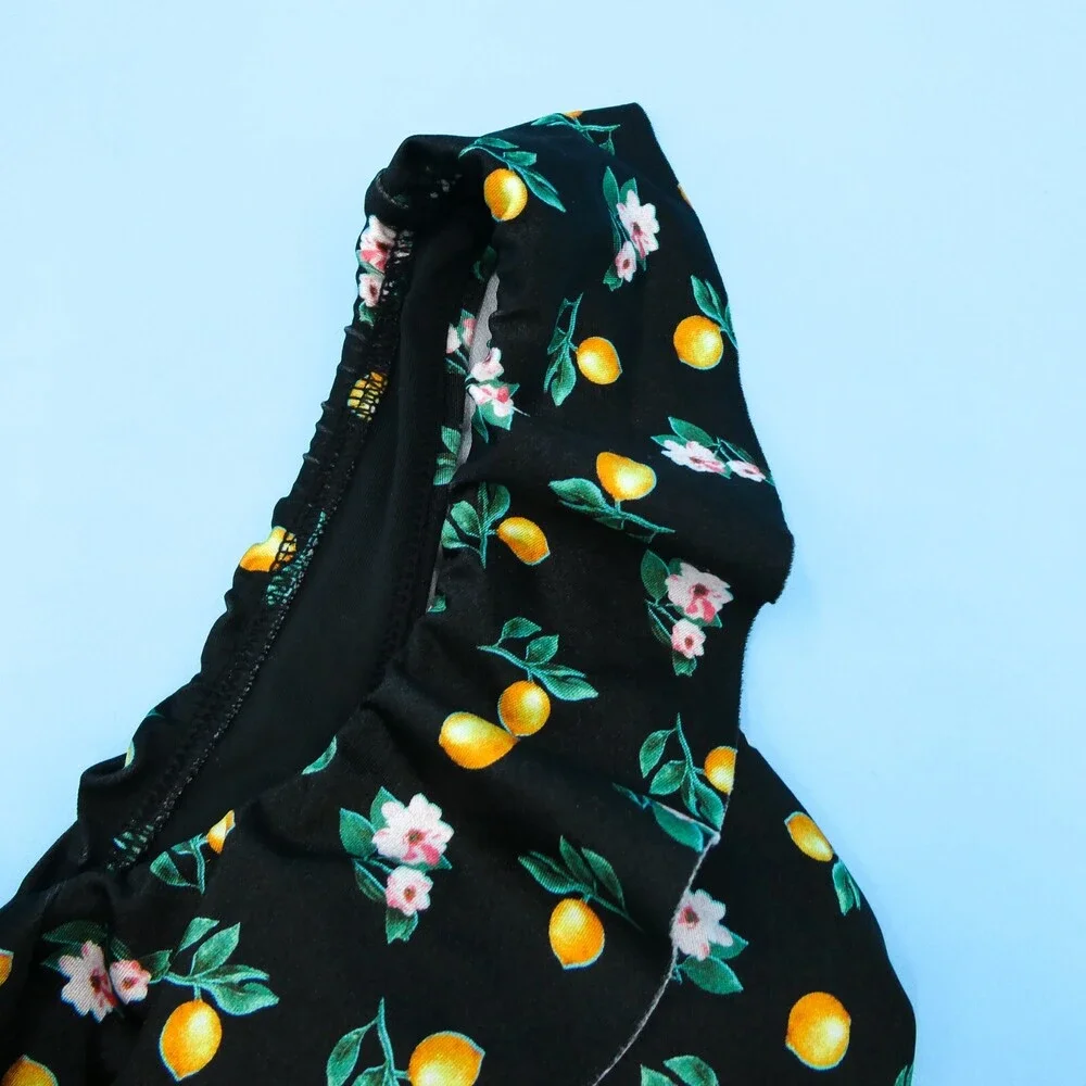Victorias Secret Large Black Floral Single Shoulder Ruffle Padded Bikini Top New